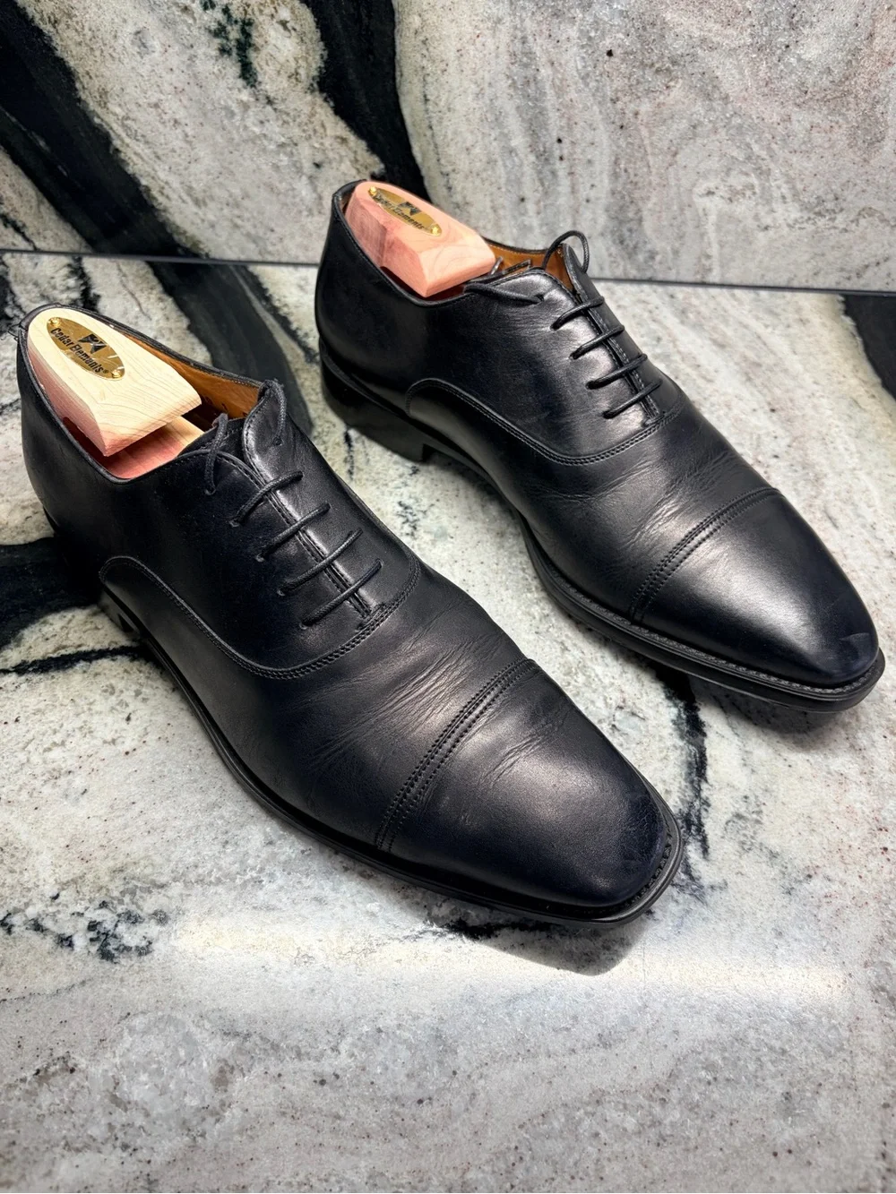 Santoni Black Cap Toe Oxford Dress Shoes Men’s UK 9.5 D US 10.5 Made in Italy